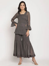 Women's Charcoal Grey Poly Chiffon Angrakha Sharara Set-AHKUTPGH-FF-COMBO-340